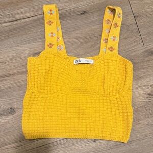 Zara Mustard Floral Strap Crop Top